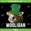 St Patricks Day Mooligan Cow PNG, Funny Cow Leprechaun PNG, Mooligan Cow Hat PNG