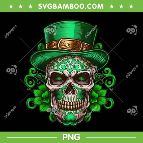 Sugar Skull Saint Patricks Day PNG, Dead Skull Leprechaun Hat PNG, St Patricks Day PNG