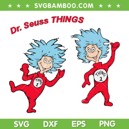 Thing 1 And Thing 2 Dancing SVG PNG, Dr Seuss Thing One Thing Two SVG, Things Dance DXF SVG PNG EPS