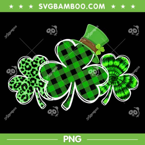 Three Leopard And Plaid Shamrocks PNG, St Patricks Day PNG, 3 Leaf Clover PNG