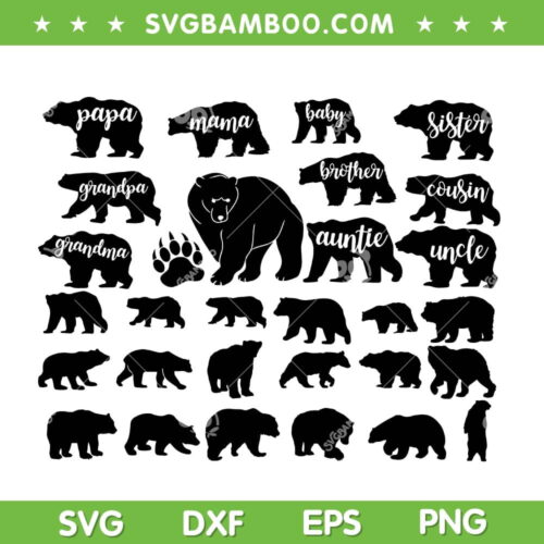 Family Bear SVG Bundle, 30 Bear Silhouette SVG Bundle, Mama Bear SVG Bundle