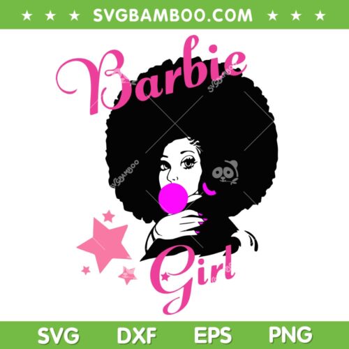 Afro Barbie Girl Pink SVG PNG, Girl Blowing Gum SVG, Afro Black Barbie DXF SVG PNG EPS