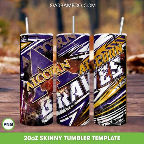 Alcorn State University Tumbler Wrap PNG, Alcorn State Braves Tumbler Template Sublimation, HBCU Pride 20oz Skinny Tumbler PNG