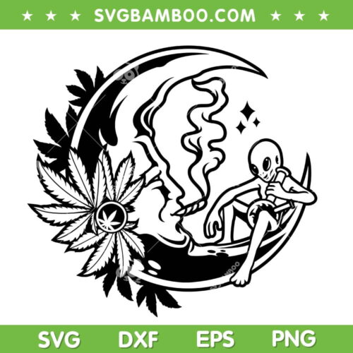 Alien Smoking Weed SVG PNG, Moon Alien Marijuana SVG, Alien Smoking Joint DXF SVG PNG EPS