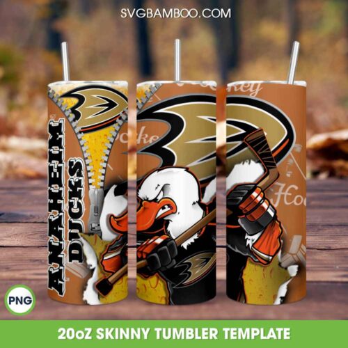 Anaheim Ducks 20oz Skinny Tumbler PNG, NHL Anaheim Ducks Tumbler Wrap PNG, Hockey Team Tumbler Template Sublimation