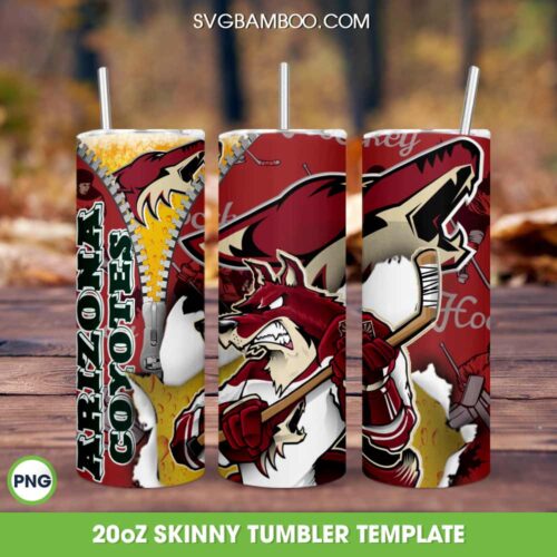 Arizona Coyotes 20oz Skinny Tumbler PNG, Arizona Coyotes Zipper Tumbler Wrap PNG, NHL Hockey Teams Tumbler Template Sublimation