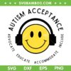 Autism Awareness Acceptance SVG PNG, Retro Smile Face Music SVG, Autism Acceptance Smile Face DXF SVG PNG EPS
