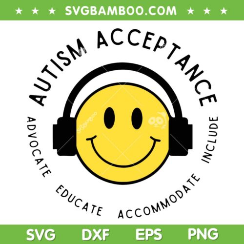 Autism Awareness Acceptance SVG PNG, Retro Smile Face Music SVG, Autism Acceptance Smile Face DXF SVG PNG EPS