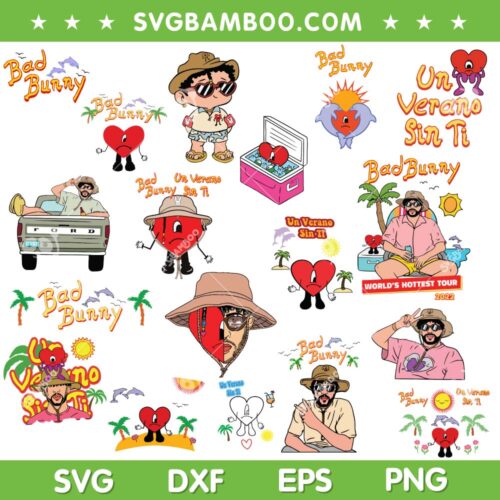 Bad Bunny Un Verano Sin Ti SVG Bundle, Bad Bunny SVG Bundle, Sad Heart DXF SVG PNG EPS