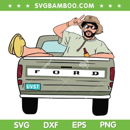 Bad Bunny And Car SVG PNG, Un verano Sin Ti Bad Bunny SVG, Bad Bunny Ford Car DXF SVG PNG EPS