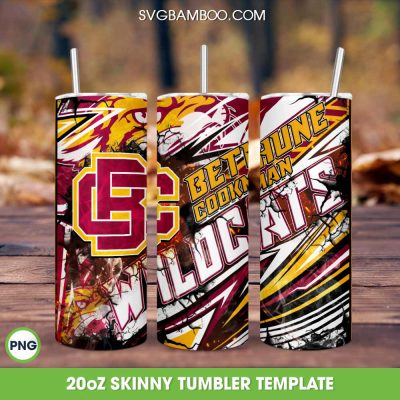 Bethune Cookman University Tumbler Wrap PNG, Bethune Cookman Wildcats Logo Tumbler Template Sublimation, HBCU Basketball Teams 20oz Skinny Tumbler PNG