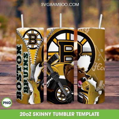 Boston Bruins 20oz Skinny Tumbler PNG, Boston Bruins Logo Tumbler Wrap PNG, NHL Boston Bruins Tumbler Template Sublimation