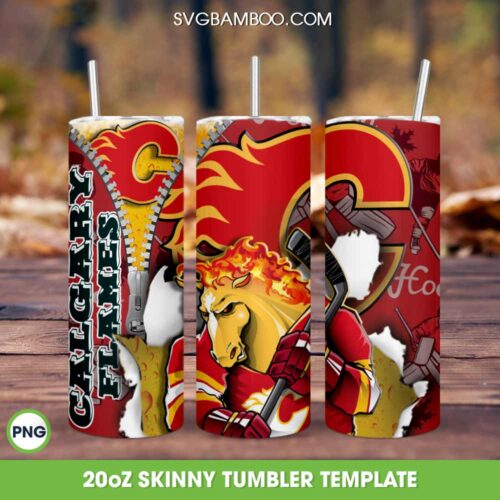 Calgary Flames 20oz Skinny Tumbler PNG, NHL Calgary Flames Tumbler Wrap PNG, NHL Logo Tumbler Template Sublimation