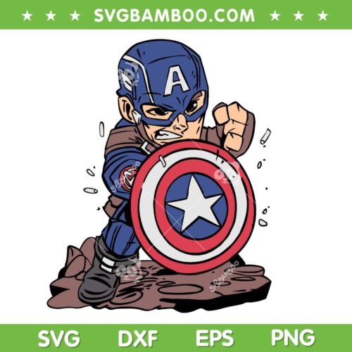 Captain America Chibi SVG PNG, Baby Captain America SVG, Cartoon Marvel Superhero DXF SVG PNG EPS 
