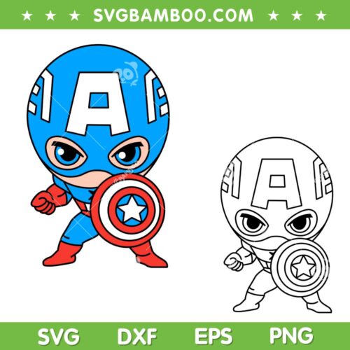 Captain America Chibi SVG PNG, Kids Avengers Heroes Captain America SVG, Chibi Marvel DXF SVG PNG EPS