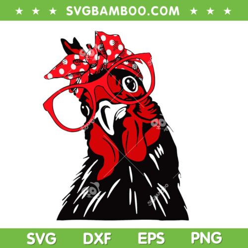 Chicken Bandana Headband And Glasses SVG PNG, Cute Women Chicken SVG, Funny Chicken DXF SVG PNG EPS
