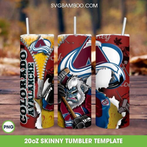 Colorado Avalanche 20oz Skinny Tumbler PNG, NHL Colorado Avalanche Tumbler Wrap PNG, Hockey Teams Tumbler Template Sublimation