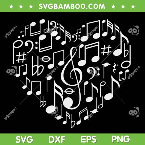 Cool Music Note Art SVG PNG, Heart Musical Note Lover SVG, Musical Note Heart DXF SVG PNG EPS