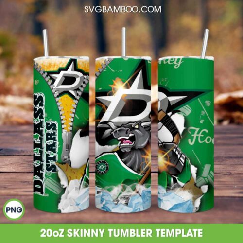 Dallas Stars 20oz Skinny Tumbler PNG, Dallas Stars Zipper Tumbler Wrap, NHL Hockey Tumbler Template Sublimation