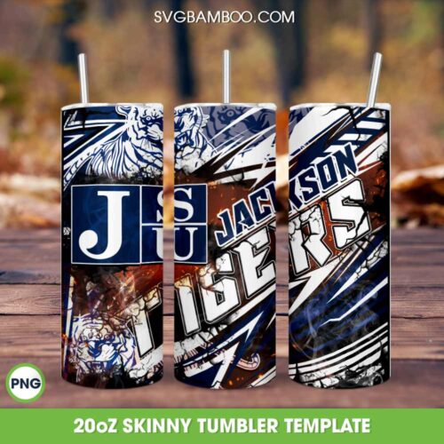 Jackson State Tumbler Wrap PNG, Jackson State University Tumbler Template Sublimation, JSU Tigers 20oz Skinny Tumbler PNG