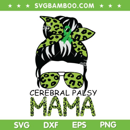 Leopard Messy Bun Cerebral Palsy SVG PNG, Cerebral Pals Mama SVG, Messy Bun Green Leopard DXF SVG PNG EPS