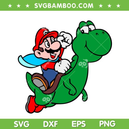 Mario And Yoshi SVG PNG, Super Mario Riding Dinosaur SVG, Mario Riding Yoshi DXF SVG PNG EPS