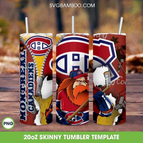 Montreal Canadiens 20oz Skinny Tumbler PNG, Montreal Canadiens Zipper Tumbler Wrap, Canadiens NHL Logo Tumbler Template Sublimation