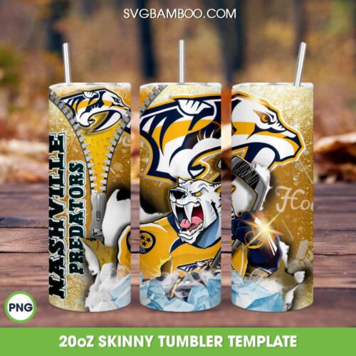 Nashville Predators Tumbler Wrap, NHL Nashville Predators Tumbler Template Sublimation, NHL Sport Logo 20oz Skinny Tumbler PNG