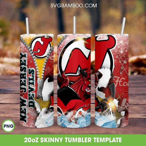 New Jersey Devils Tumbler Wrap, New Jersey Devils Logo Tumbler Template Sublimation, Hockey Teams Logo 20oz Skinny Tumbler PNG