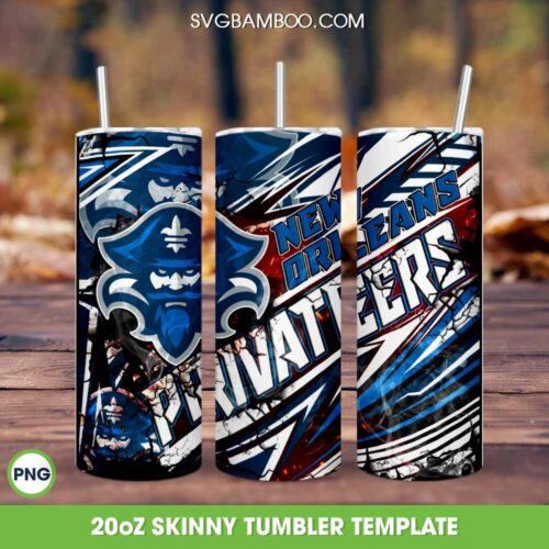 New Orleans Privateers Tumbler Wrap PNG, Orleans University Tumbler Template Sublimation, HBCU Teams 20oz Skinny Tumbler PNG