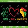 Peace Love Juneteenth SVG PNG, Black Freedom Day SVG, Black History Holiday DXF SVG PNG EPS 