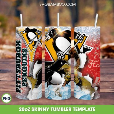 Pittsburgh Penguins Tumbler Wrap, NHL Pittsburgh Penguins Tumbler Template Sublimation, Hockey Teams 20oz Skinny Tumbler PNG