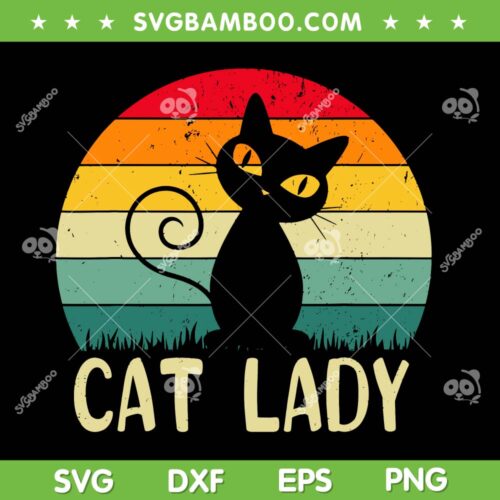 Retro Cat Lady SVG PNG, Funny Black Cat Meow SVG, Crazy Cat Lady DXF SVG PNG EPS