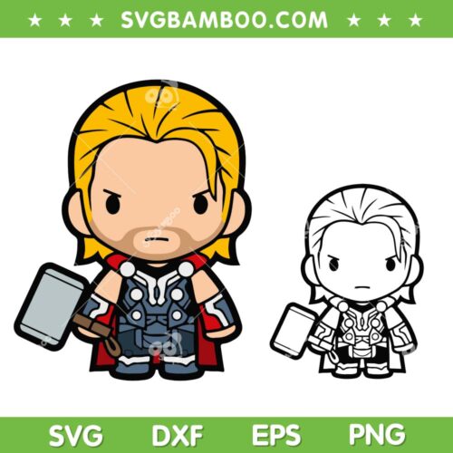 Thor Chibi SVG PNG, Kids Avengers Heroes Thor SVG, Marvel Chibi Thor DXF SVG PNG EPS