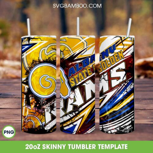 Albany State Golden Rams Tumbler Wrap PNG, HBCU Golden Rams Tumbler Template Sublimation, Team HBCU 20oz Skinny Tumbler PNG