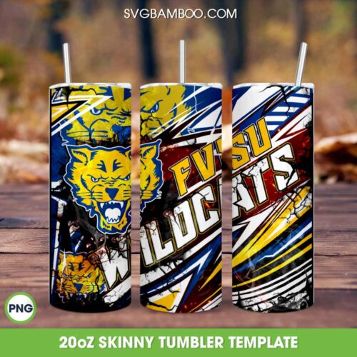Fort Valley State Wildcats Tumbler Wrap PNG, FVSU Basketball Tumbler Template Sublimation, HBCU Basketball 20oz Skinny Tumbler PNG