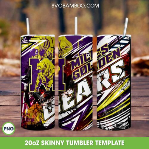 Miles Golden Bears Basketball Tumbler Wrap PNG, Miles College Sports Tumbler Template Sublimation, HBCU University 20oz Skinny Tumbler PNG
