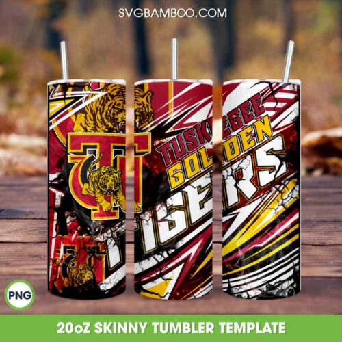 Tuskegee Golden Tigers Basketball Tumbler Wrap PNG, Tuskegee University Basketball Tumbler Template Sublimation, 2023 Basketball HBCU 20oz Skinny Tumbler PNG