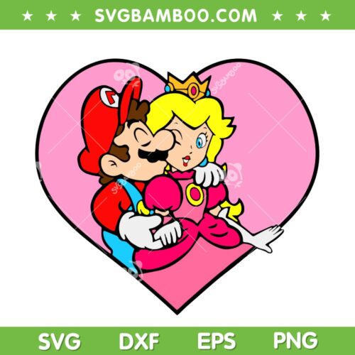 Mario Kiss Princess Peach SVG PNG, Super Mario Heart SVG, Super Mario Princess DXF SVG PNG EPS
