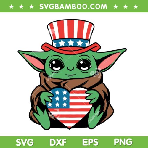 4th Of July Baby Yoda SVG PNG, Star Wars Grogu Patriot SVG, Baby Yoda American Flag DXF SVG PNG EPS