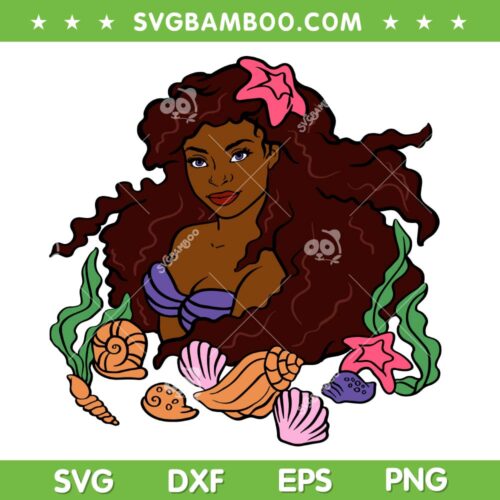 African American Mermaid SVG PNG, Black Woman Afro SVG, Disney Afro Mermaid DXF SVG PNG EPS