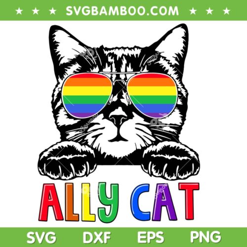 Ally Cat Rainbow Gay Pride SVG PNG, LGBT Animal Black Cat SVG, Ally Cat LGBTQ DXF SVG PNG EPS