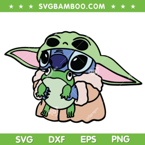 Baby Yoda Stitch SVG PNG, Grogu Hug Frog Doll SVG, Baby Yoda With Stitch DXF SVG PNG EPS