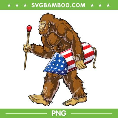 Bigfoot Fireworks PNG, 4th of July Sasquatch PNG, Bigfoot American Flag PNG