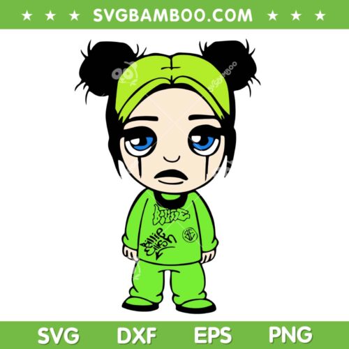 Billie Eilish Chibi SVG PNG, Billie Eilish Portrait Style Chibi SVG, Baby Billie DXF SVG PNG EPS