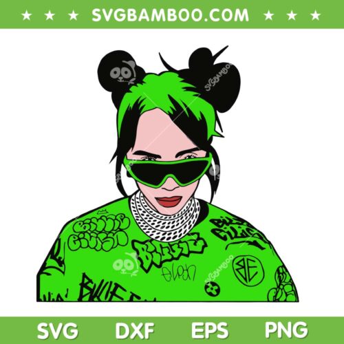 Billie Eilish SVG PNG, Green Billie Eilish With Glasses SVG, Green Billie Green Hair DXF SVG PNG EPS