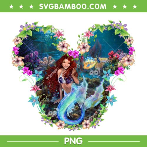 Black Ariel Princess Mouse Ear PNG, The Little Mermaid African 2023 PNG, Disneyland Ear PNG
