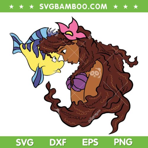 Black Ariel And Flounder SVG PNG, The Little Mermaid Black Ariel Princess SVG, Little Mermaid DXF SVG PNG EPS