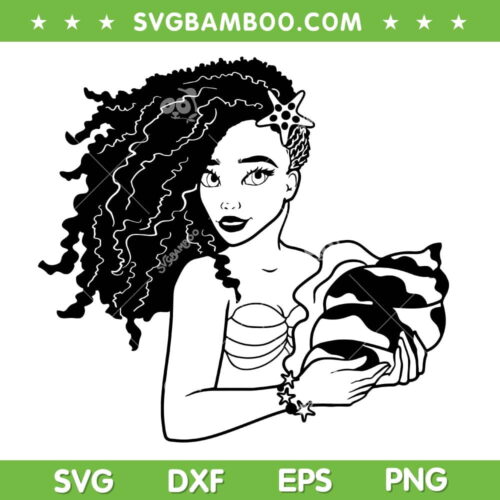 Black Ariel SVG PNG, Halle Bailey Black And White SVG, Black Littel Mermaid DXF SVG PNG EPS