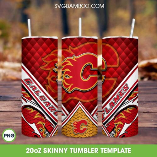 Calgary Flames Tumbler Template PNG, Hockey Sports Tumbler Wrap PNG, NHL Team Tumbler 20oz Skinny PNG